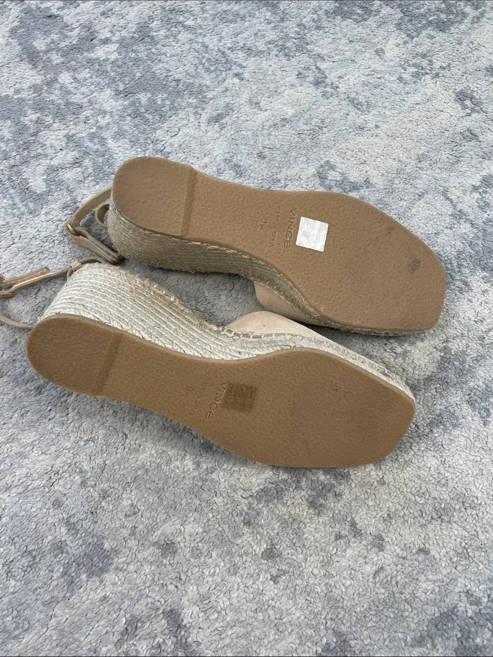 New Vince Cecilia Ankle Strap Espadrille Wedge Beige Suede Sz 9